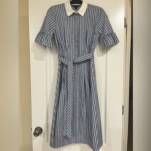 Cute-Brooks Brothers navy blue and white A-line dress. Tie waist, neck bow